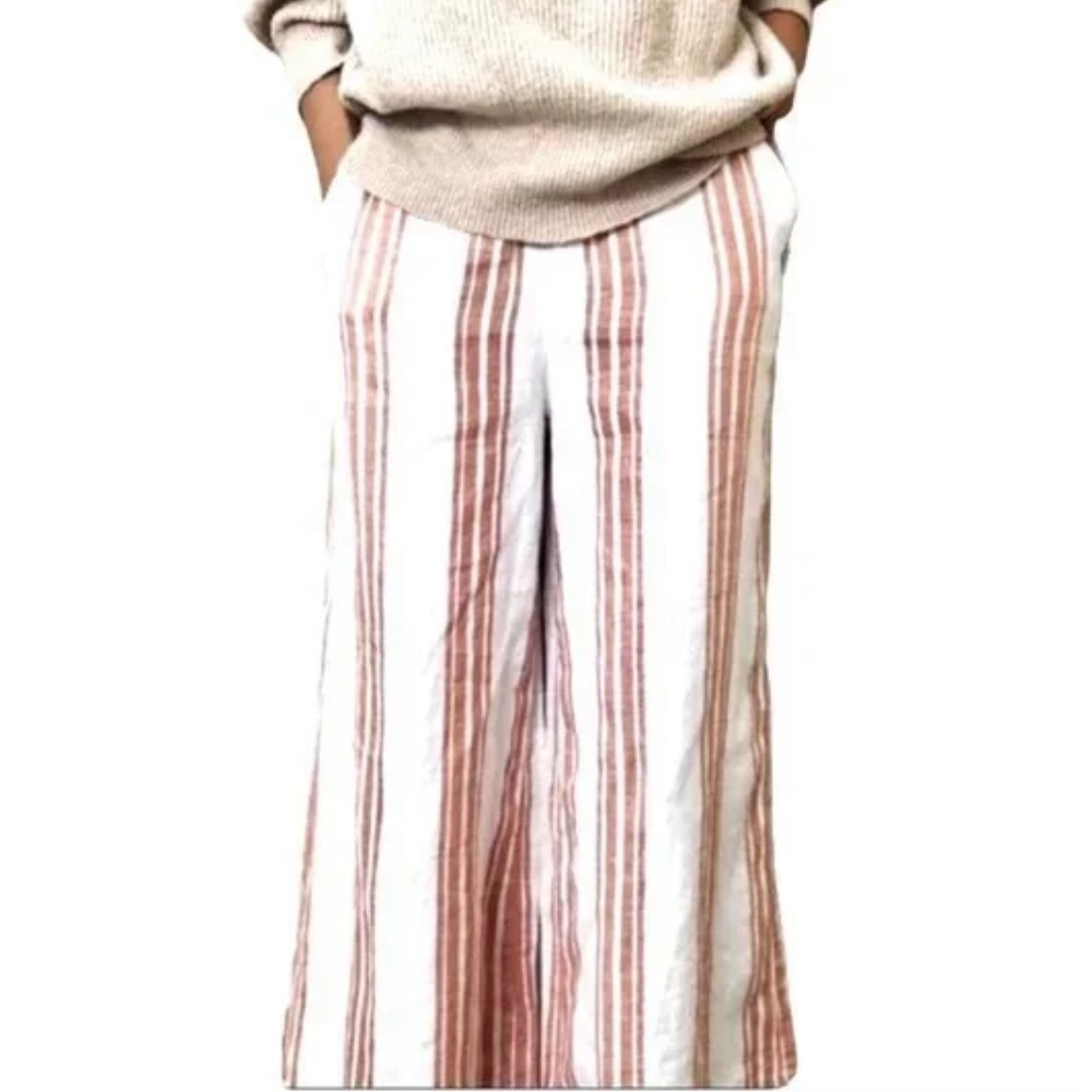 Christian Siriano White Wide-Leg Pants with Rust Stripes
